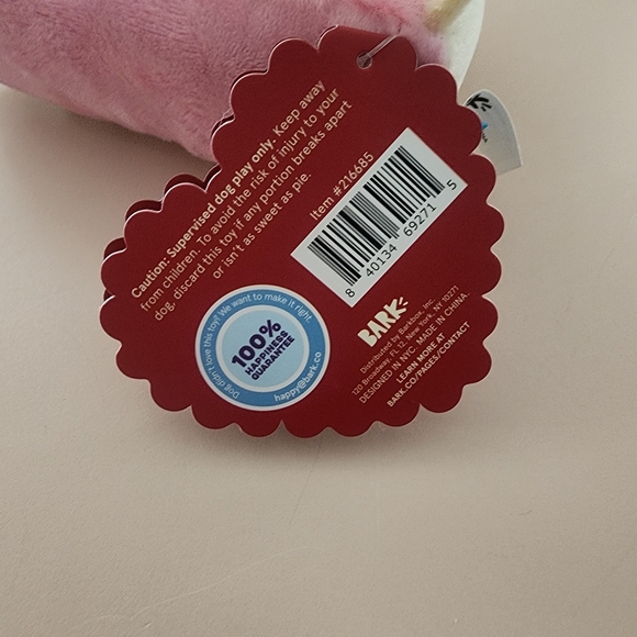 Bark Pink Strawberry Betty Cheesecake Slice Plush Dog Toy-Squeaker Toy - Picture 6 of 8